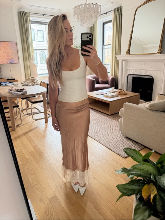 Vrg Grl Dresses & Skirts - Slip-Style Maxi Skirt with Lace Hem in Rose Bronze